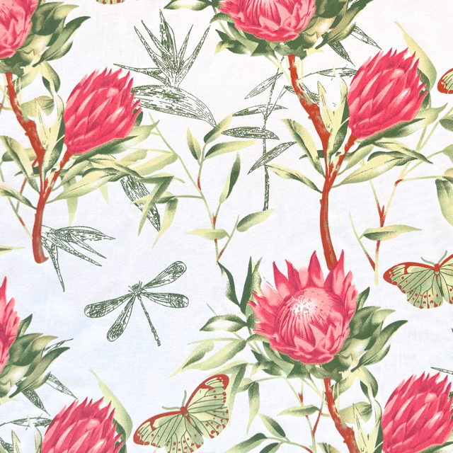 Printed Poly Cotton Protea White 115cm - Ragland Fabrics
