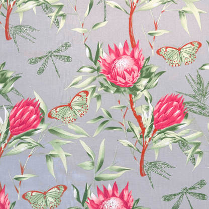 Printed Poly Cotton Protea Grey 115cm - Ragland Fabrics