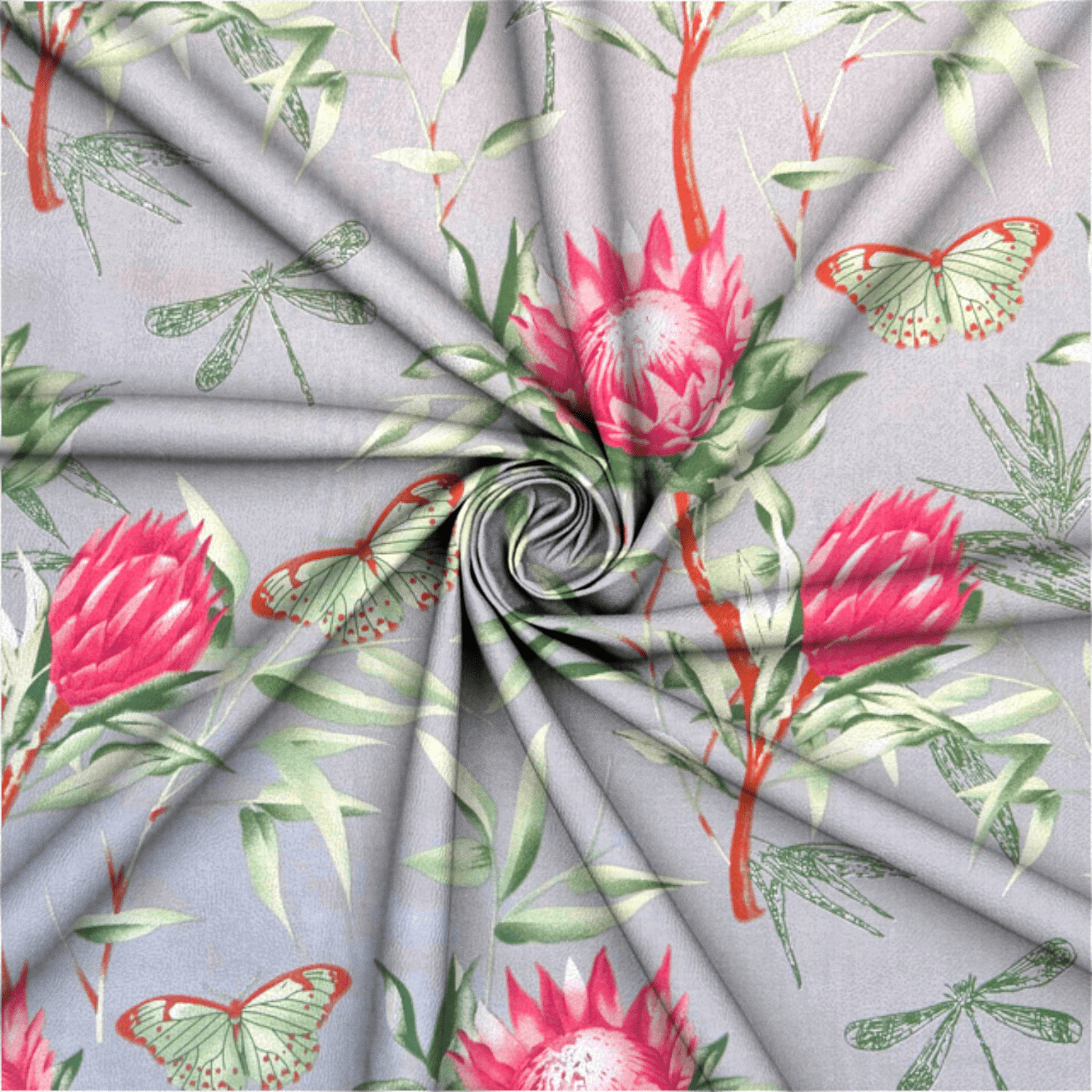 Printed Poly Cotton Protea Grey 115cm - Ragland Fabrics