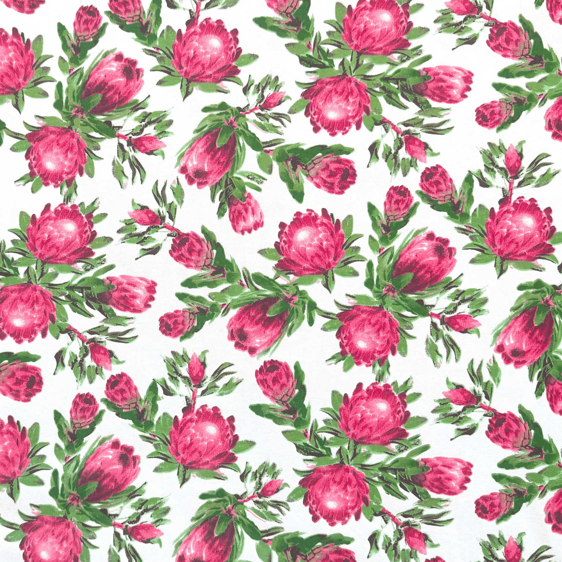 Printed Poly Cotton Protea Power White - Ragland Fabrics
