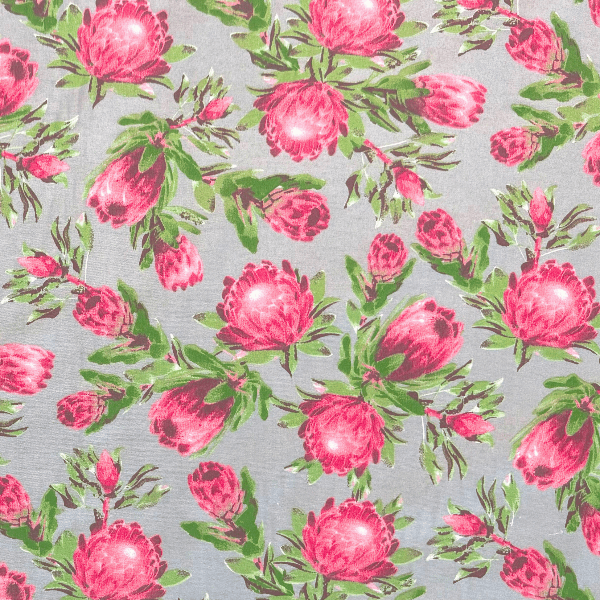 Printed Poly Cotton Protea Power Grey - Ragland Fabrics