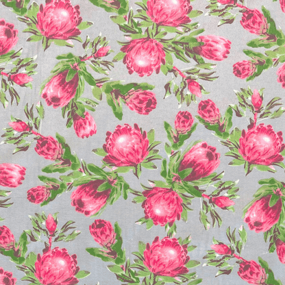 Printed Poly Cotton Protea Power Grey - Ragland Fabrics