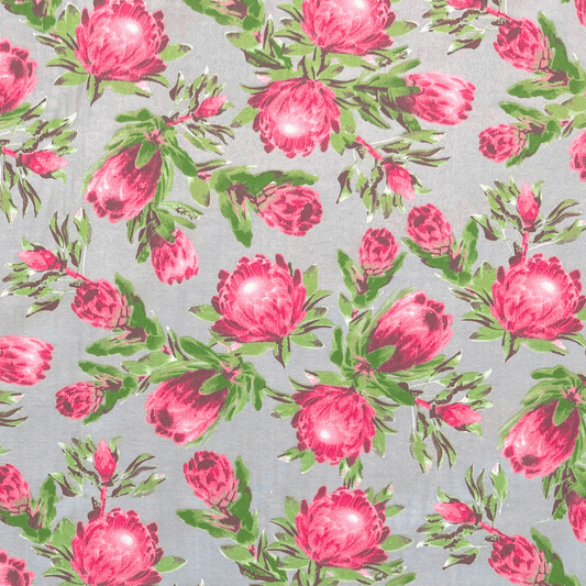 Printed Poly Cotton Protea Power Grey - Ragland Fabrics