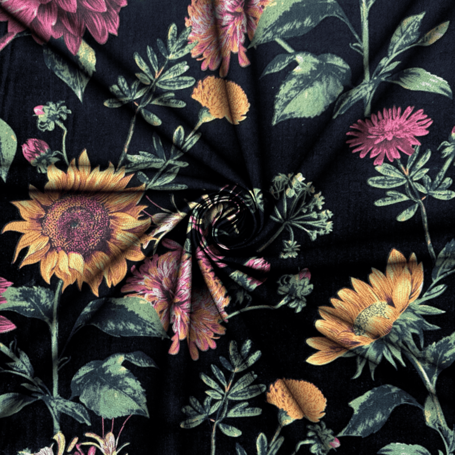 Printed Poly Cotton Hazey Dazey Black 115cm - Ragland Fabrics