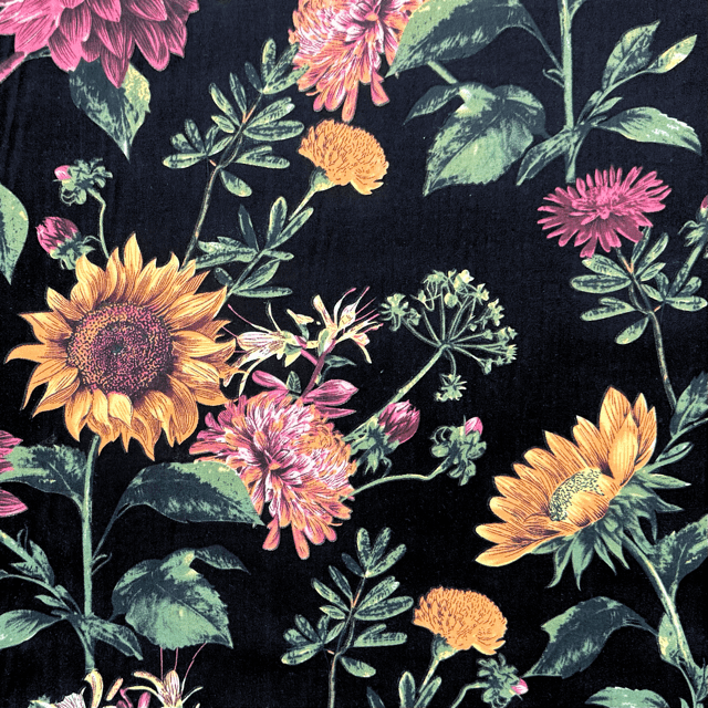 Printed Poly Cotton Hazey Dazey Black 115cm - Ragland Fabrics