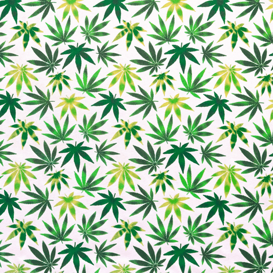 Printed Poly Cotton Ganja White 115cm - Ragland Fabrics