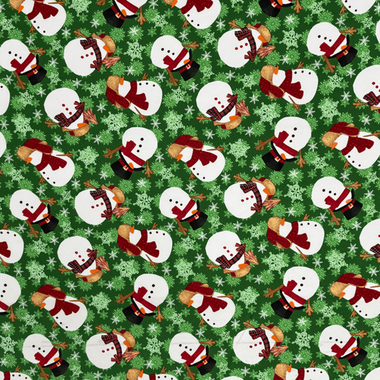 Christmas Printed Mini Matt Snowmen Green - Ragland Fabrics