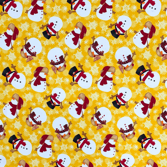 Christmas Printed Mini Matt Snowmen Yellow - Ragland Fabrics