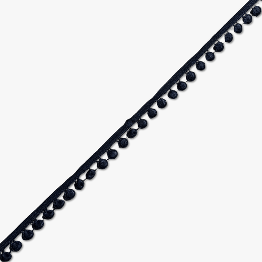 Pom Pom Lace 12mm | Black (Per Met) - Ragland Fabrics