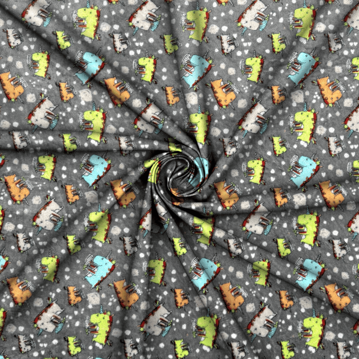 Printed Mongolian Fleece Dinoriders Grey - Ragland Fabrics