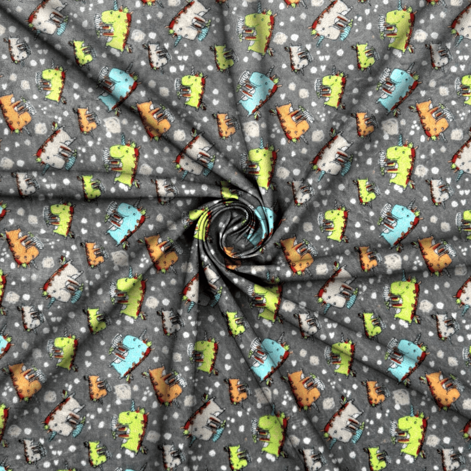 Printed Mongolian Fleece Dinoriders Grey - Ragland Fabrics