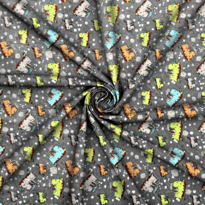 Printed Mongolian Fleece Dinoriders Grey - Ragland Fabrics