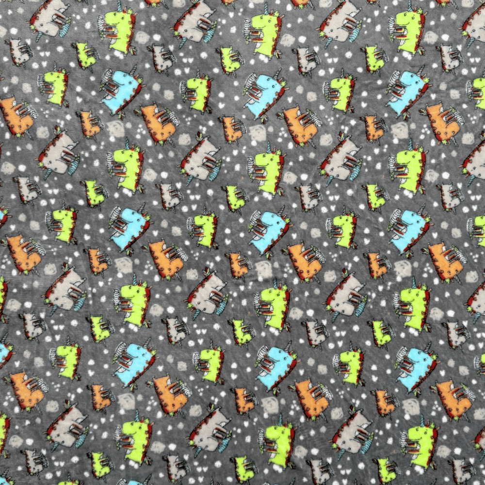 Printed Mongolian Fleece Dinoriders Grey - Ragland Fabrics