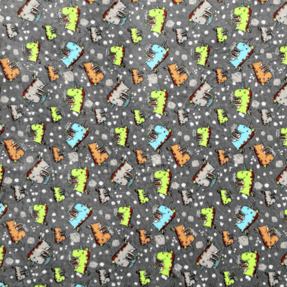 Printed Mongolian Fleece Dinoriders Grey - Ragland Fabrics