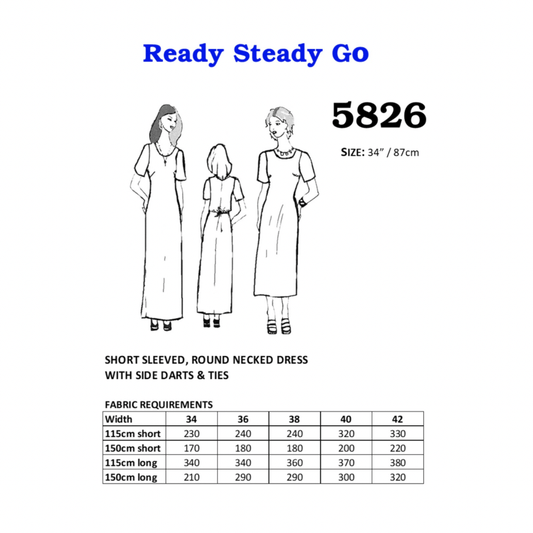 Pattern | Short Sleeved, Round Necked Dress 5826 - Ragland Fabrics