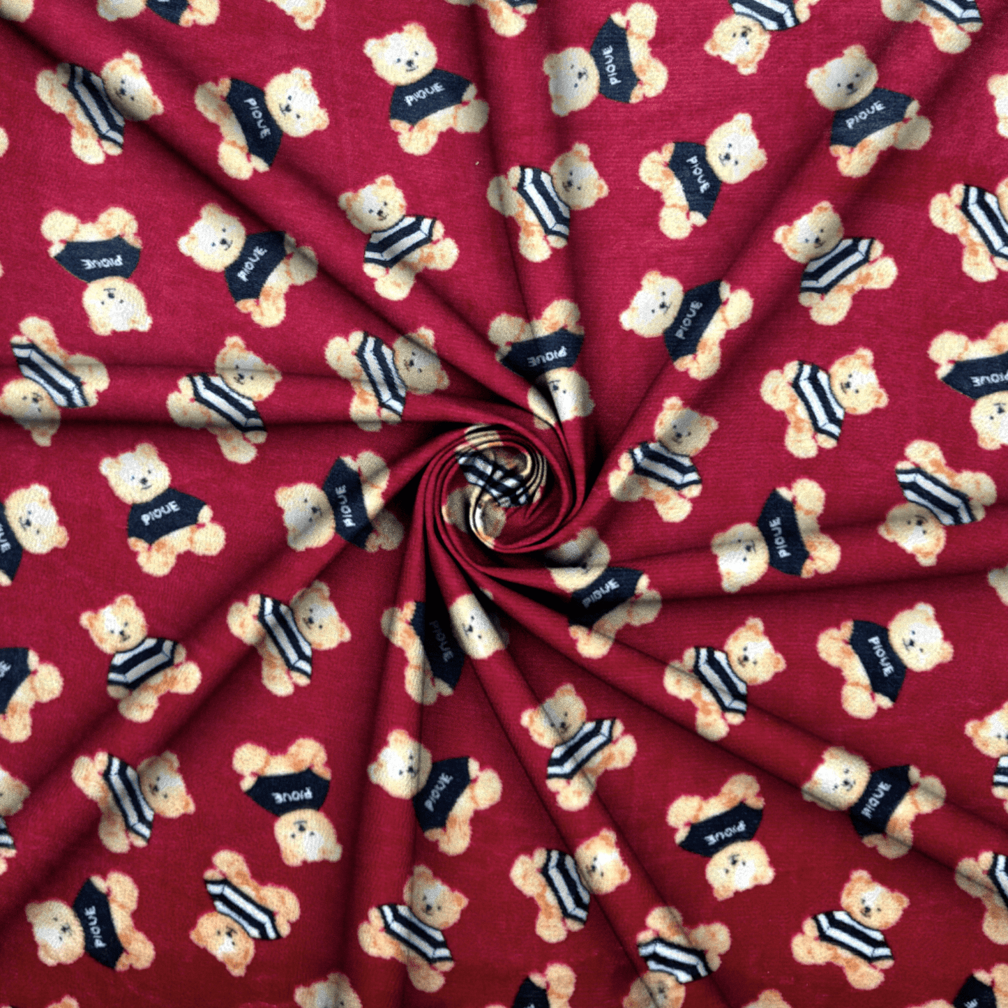 Printed Mongolian Fleece Teddies Maroon - Ragland Fabrics