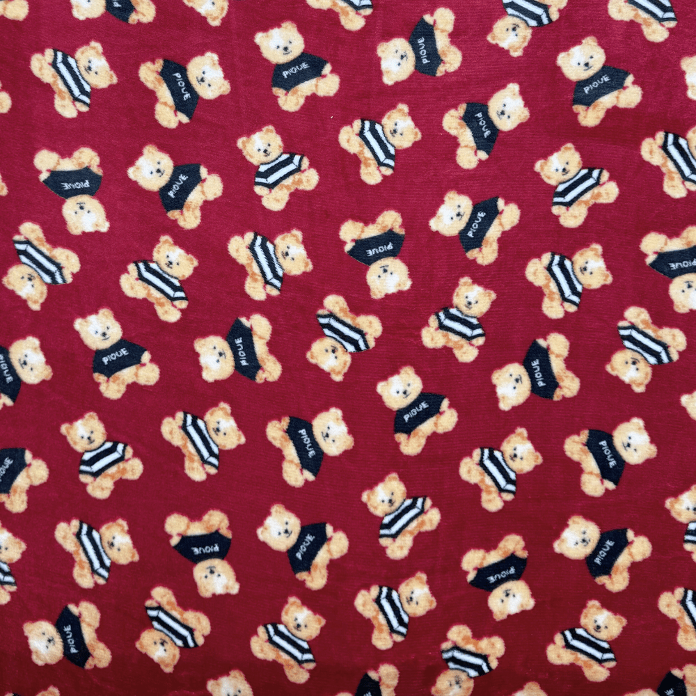 Printed Mongolian Fleece Teddies Maroon - Ragland Fabrics