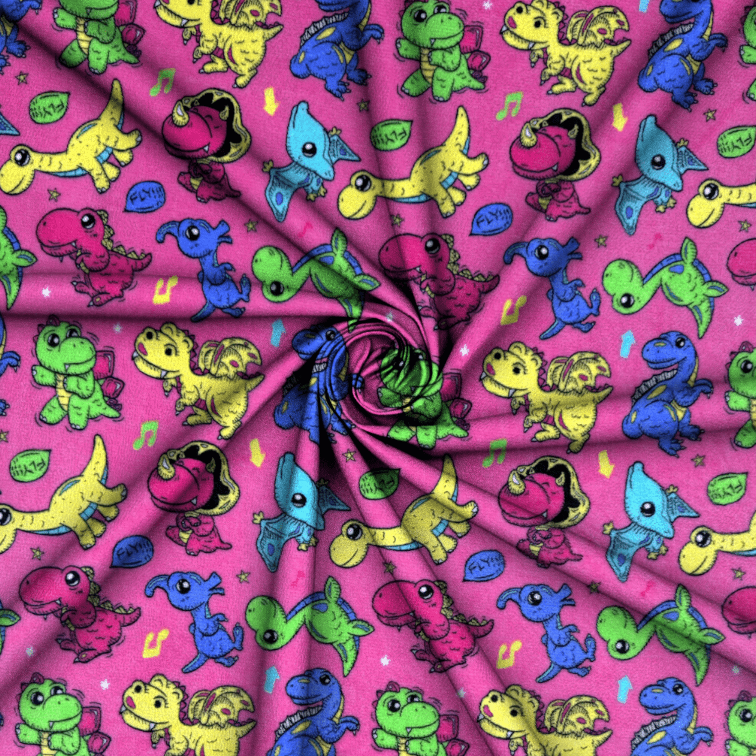 Printed Mongolian Fleece Baby Dino Pink - Ragland Fabrics