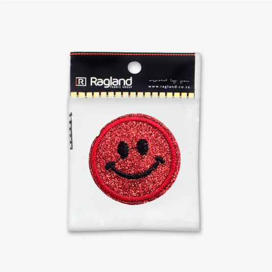 Motif Iron On Badge - SMILEY RED