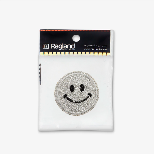 Motif Iron On Badge - SMILEY SILVER