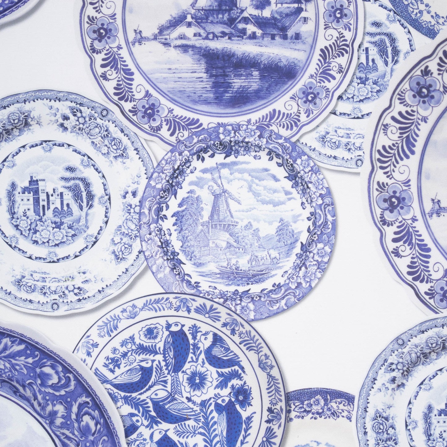 Eco Fabric Blue Plates on White #2091