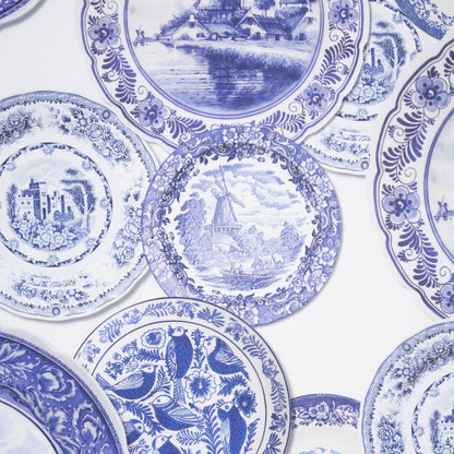 Eco Fabric Blue Plates on White #2091