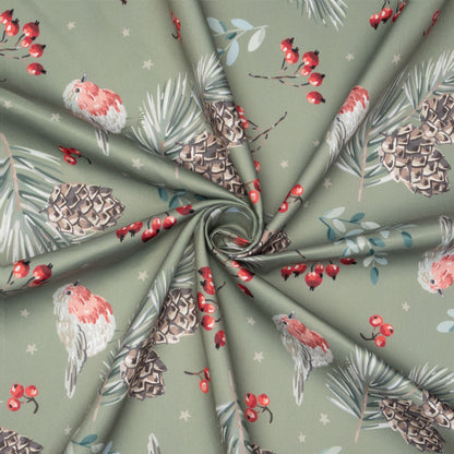 Eco Fabric Pine Cones Olive #2098