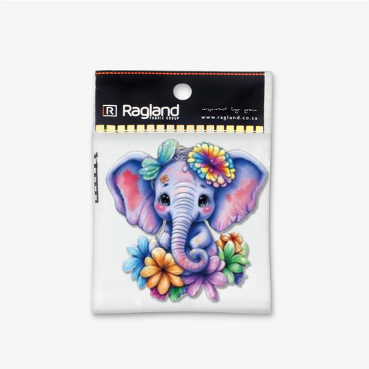 Motif Iron On Badge - Elephant 6.5cm x 6.5cm - Ragland Fabrics