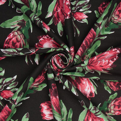 Cotton Canvas Printed Protea Black