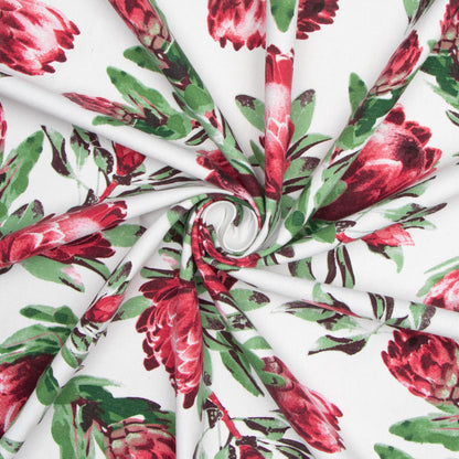 Cotton Canvas Printed Protea White