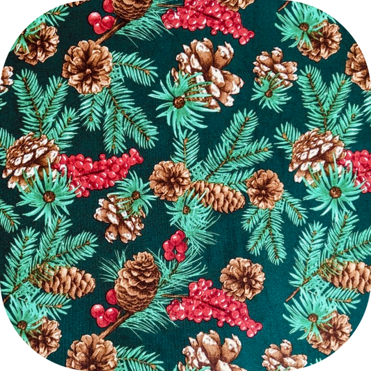 Christmas Printed Mini Matt Pine Cone Green