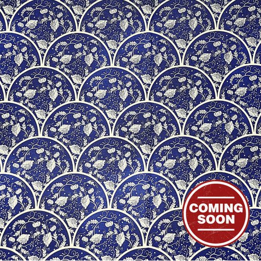 Box Weave Furnishing Blue Plates - Ragland Fabrics