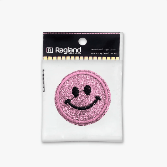 Motif Iron On Badge - SMILEY PINK - Ragland Fabrics