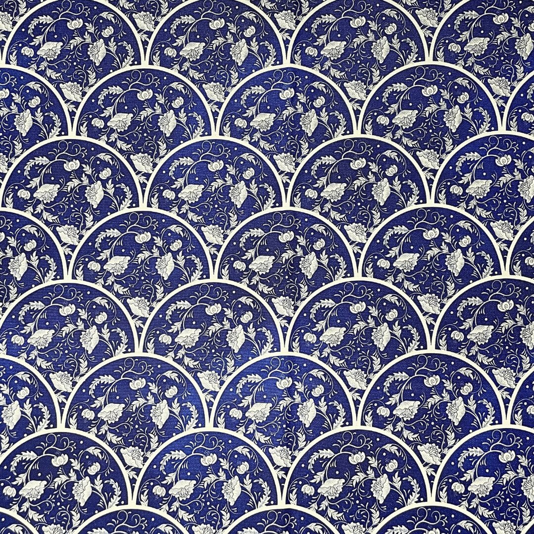 Box Weave Furnishing Blue Plates - Ragland Fabrics