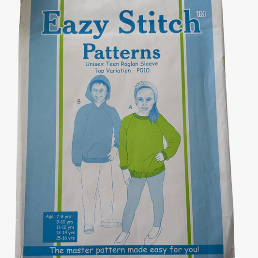 Eazy Stitch Patterns | Unisex Teen Raglan Sleeve Top Variation