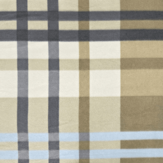 Printed Polar Fleece Tartan Sky/Beige/Black - Ragland Fabrics