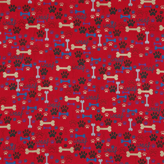 Printed Poly Cotton Pawz Red - Ragland Fabrics