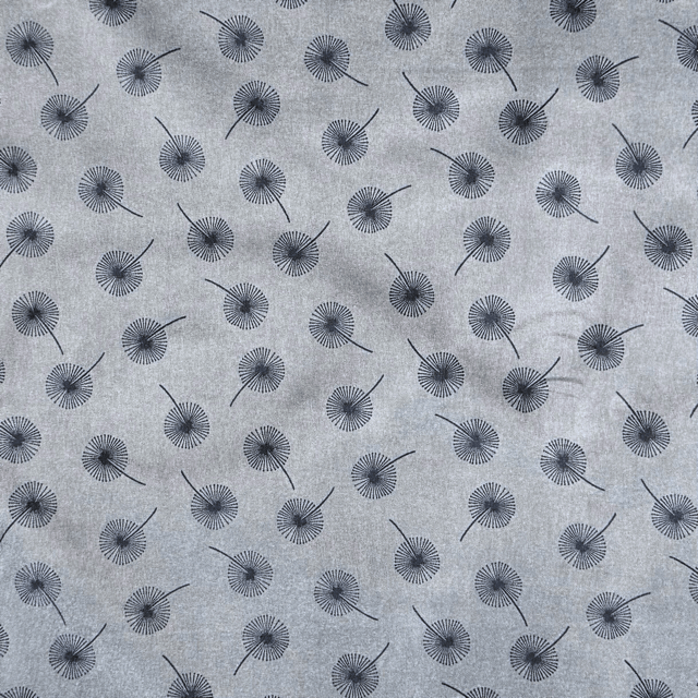 Printed Poly Cotton Dandellion Grey - Ragland Fabrics