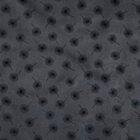 Printed Poly Cotton Dandellion Charcoal - Ragland Fabrics