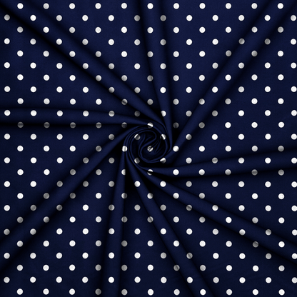 Printed Poly Cotton Spotty Navy - Ragland Fabrics