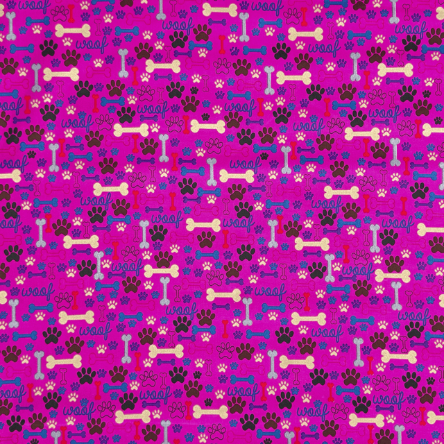 Printed Poly Cotton Pawz Cerise - Ragland Fabrics