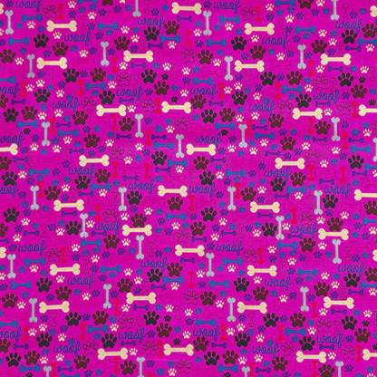 Printed Poly Cotton Pawz Cerise - Ragland Fabrics