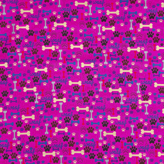 Printed Poly Cotton Pawz Cerise - Ragland Fabrics