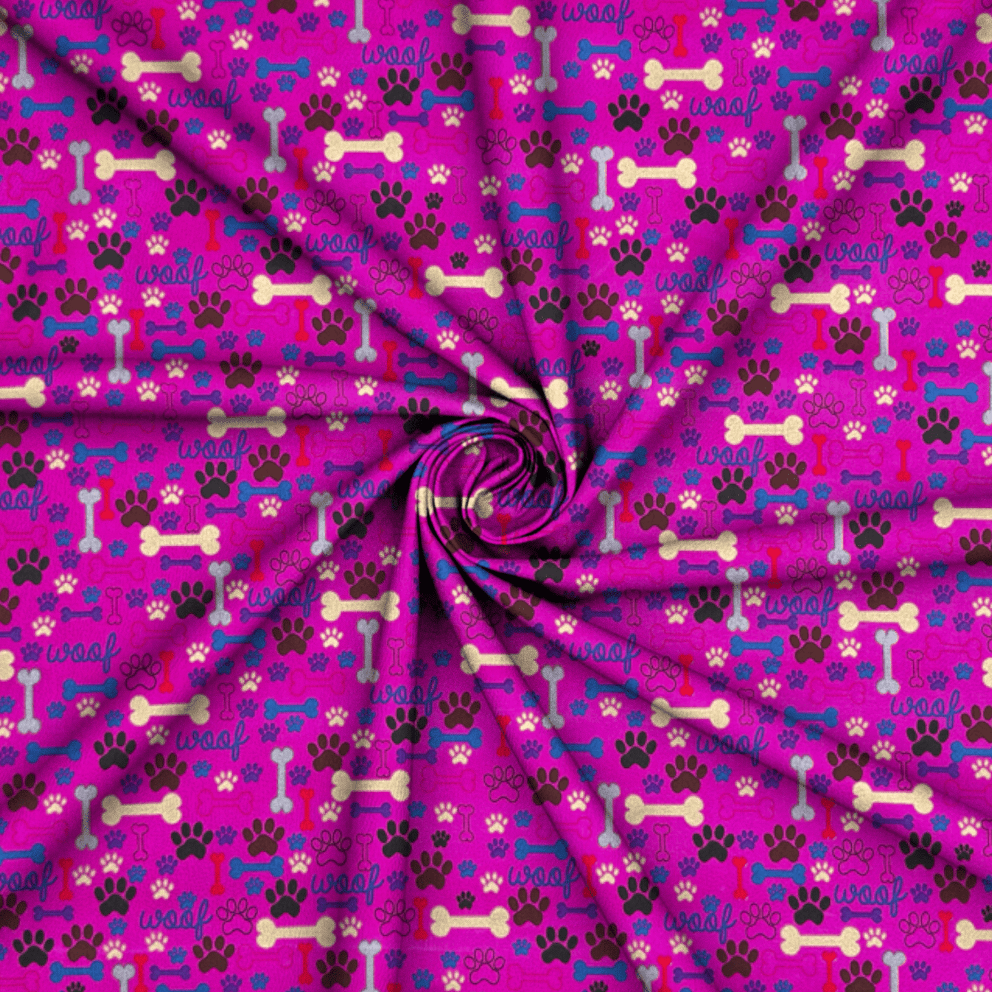 Printed Poly Cotton Pawz Cerise - Ragland Fabrics