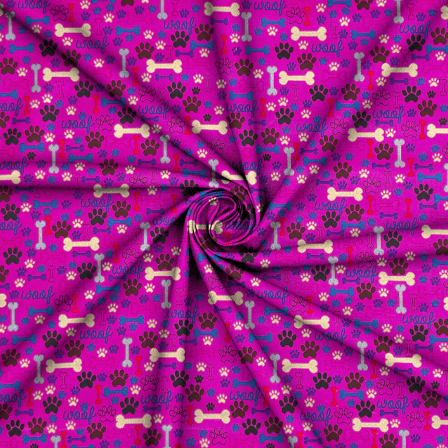 Printed Poly Cotton Pawz Cerise - Ragland Fabrics