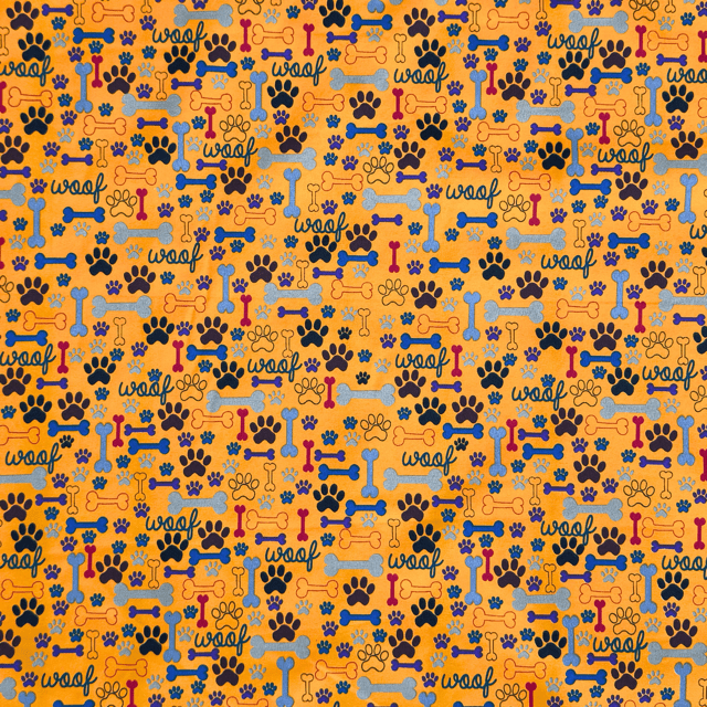 Printed Poly Cotton Pawz Orange - Ragland Fabrics