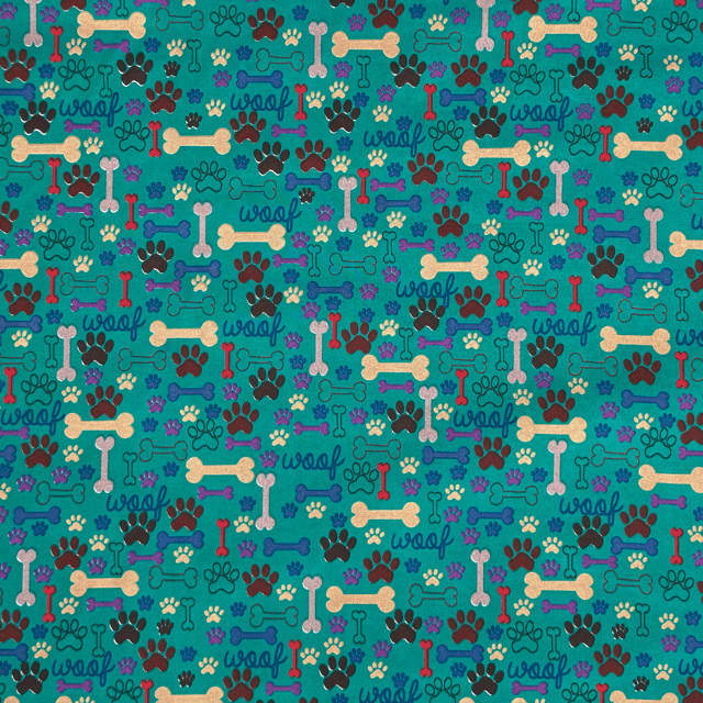 Printed Poly Cotton Pawz Turq - Ragland Fabrics