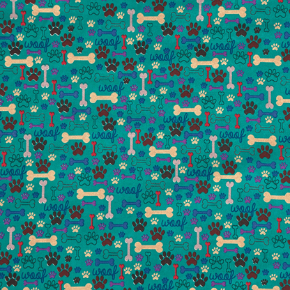 Printed Poly Cotton Pawz Turq - Ragland Fabrics