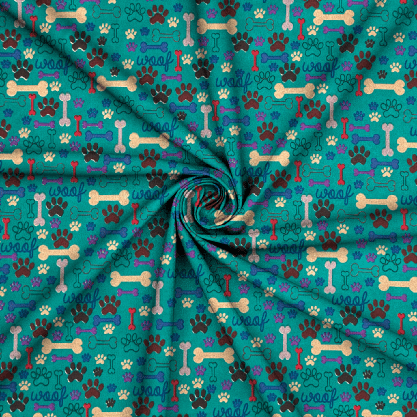 Printed Poly Cotton Pawz Turq - Ragland Fabrics
