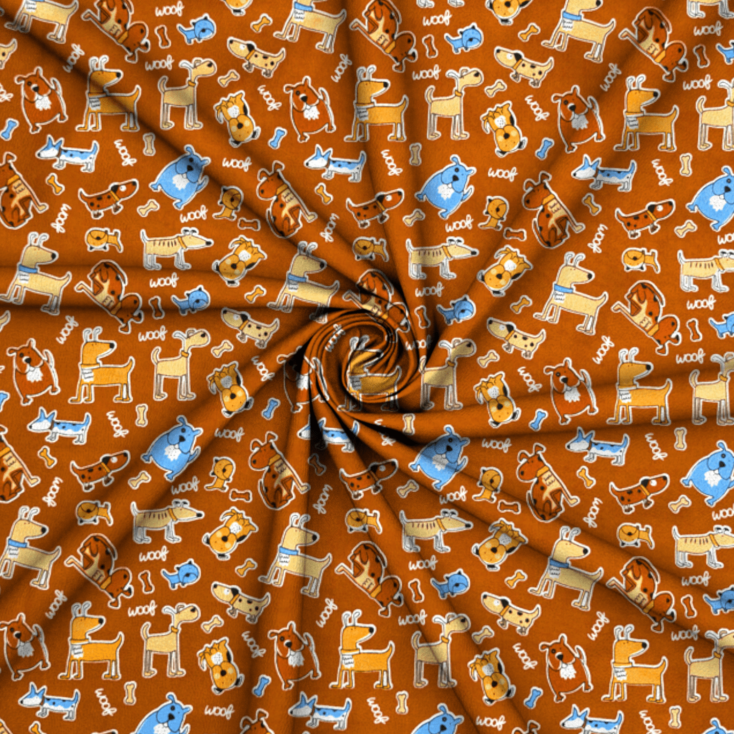 Printed Poly Cotton Doggie Caramel - Ragland Fabrics
